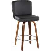 Henry 26" Swivel Counter Stool in Walnut Wood & Black Leatherette with Chrome Footrest (Set of 2)